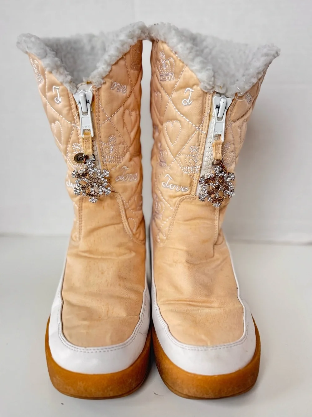 Vintage Y2K JUICY COUTURE Fairy Whimsy Winter Wedge Boots Bling Snowflake Size 7